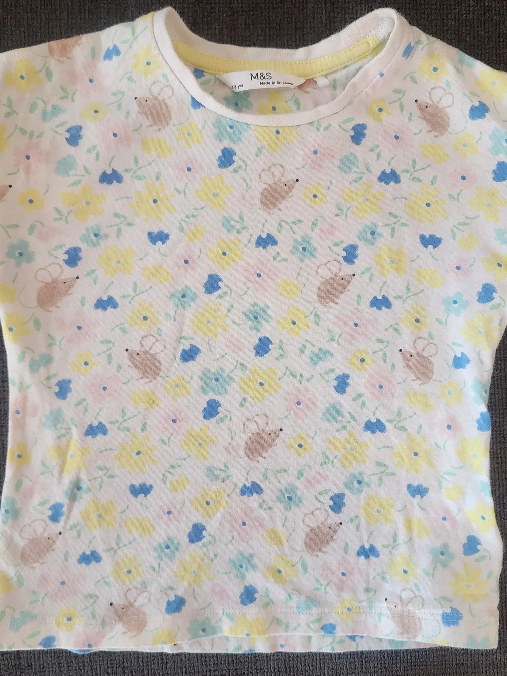 M&S Mouse Flower Nature Lover Denim Overall Dress & T-Shirt, Cottage Girls 2-3 Y